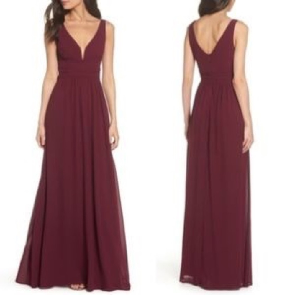 Lulu Small Burgundy Chiffon Gown Maxi Dress